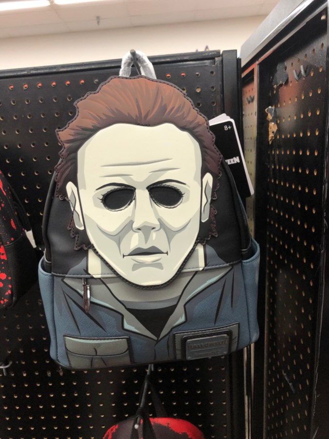 a mini backpack shaped like Michael Myers