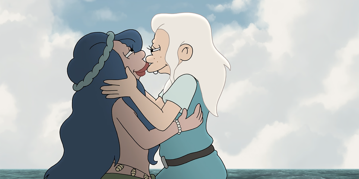 Bean and Mora kiss in the final season of Disenchantment