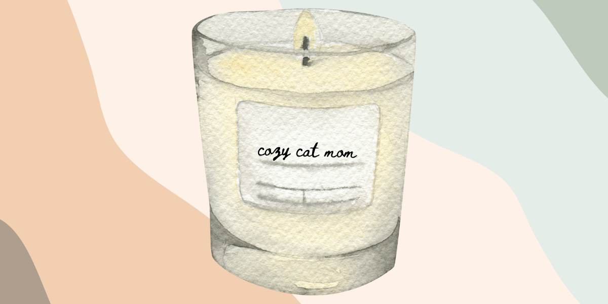 a candle labeled cozy cat mom