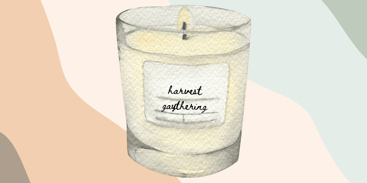 a candle labeled harvest gaythering