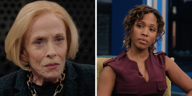 A split screen of Holland Taylor and Nicole Beharie on The Morning Show 303