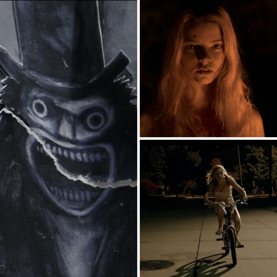 capricorn's mood board with the babadook, the witch, and it follows screen grabs