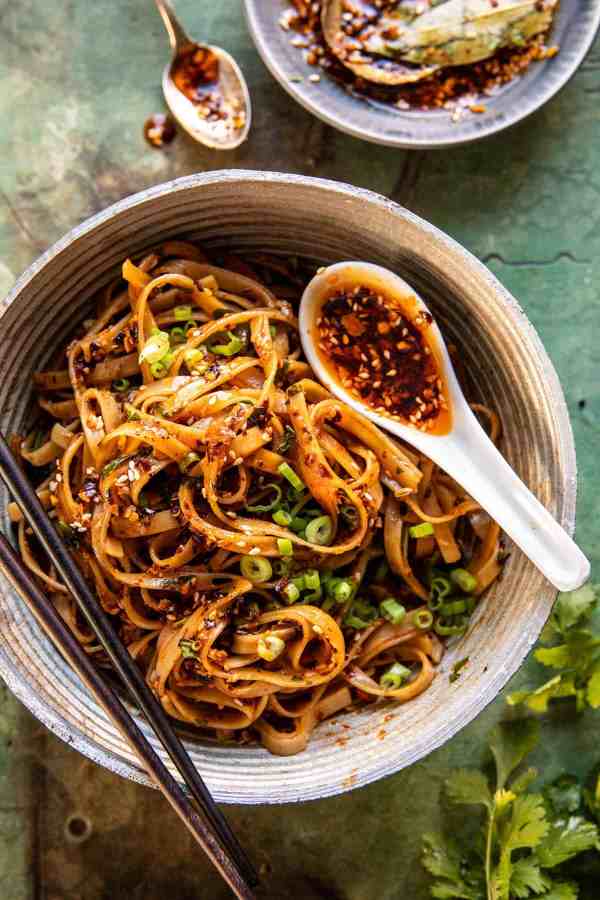 a bowl of sesame garlic noodles