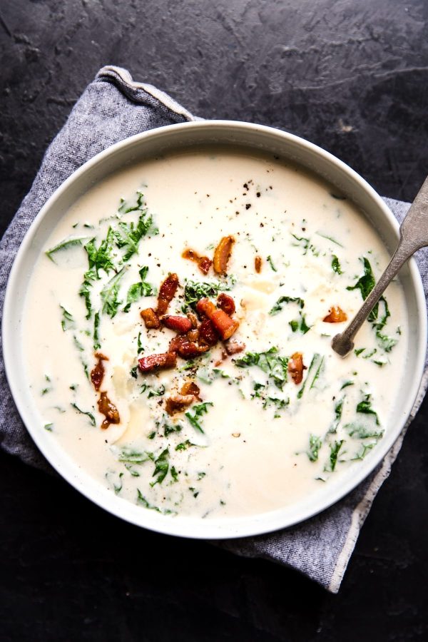 a bowl of garlic soup