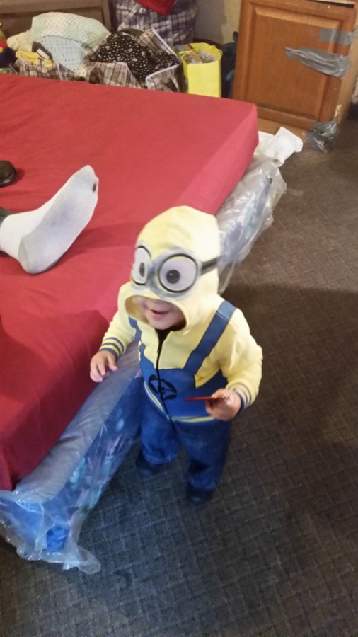 The author's son as a young toddler, dressed as a Minion