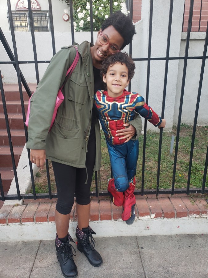 The author and her son, dressed as Spider-Man
