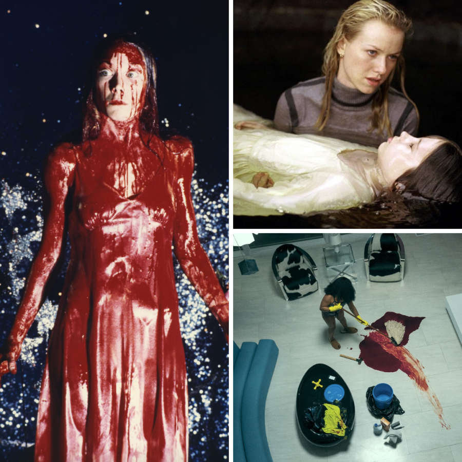 libra's mood board featuring screen grabs from carrie, the ring and swarm