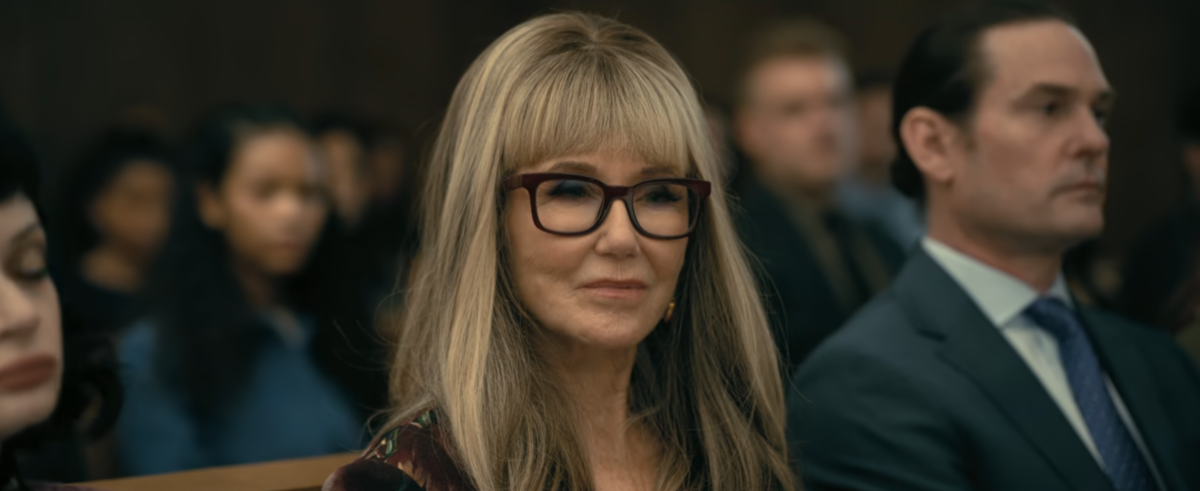 Mary McDonnell in a long gray wig and glasses in The Fall of the House of Usher