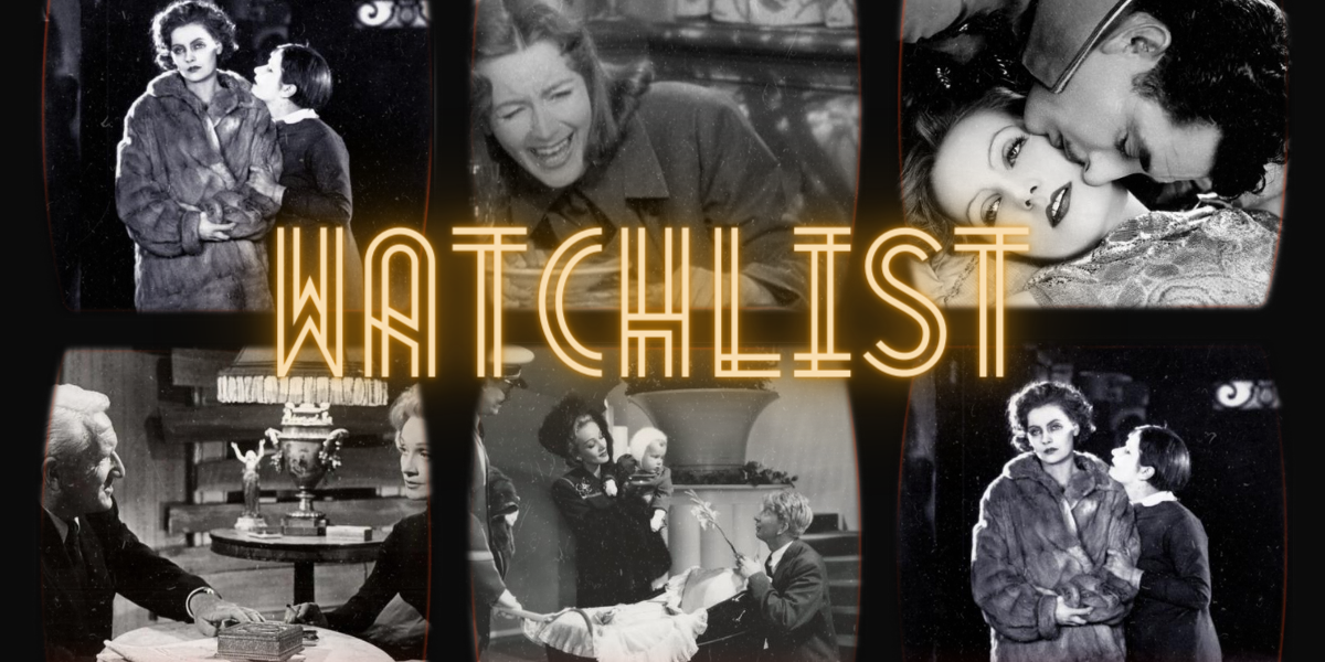 1. A young Greta Garbo in a fur coat looks forlorn as another woman grabs onto her arm. 2. Greta Garbo laughs at a dining table. 3. A young Greta Garbo lies down in a glamorous pose as John Barrymore kisses her cheek. 4. An older Marlene Dietrich dressed in black sits across a table from Spencer Tracy. 5. Marlene Dietrich holds a baby as one man has a hand on the carriage and another man holds up a flower. 6. A young Greta Garbo in a fur coat looks forlorn as another woman grabs onto her arm.