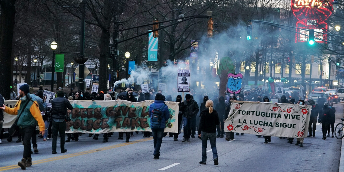 a protest against the police murder of Tortuguita in Atlanta