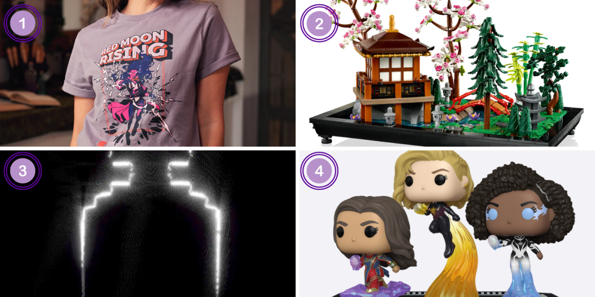 1. Imogen Temult T-Shirt ($29)2. Tranquil Garden Lego Set ($110) 3. Beyoncé's Eau de Parfum ($160) 4. POP! Moment The Marvels ($40)