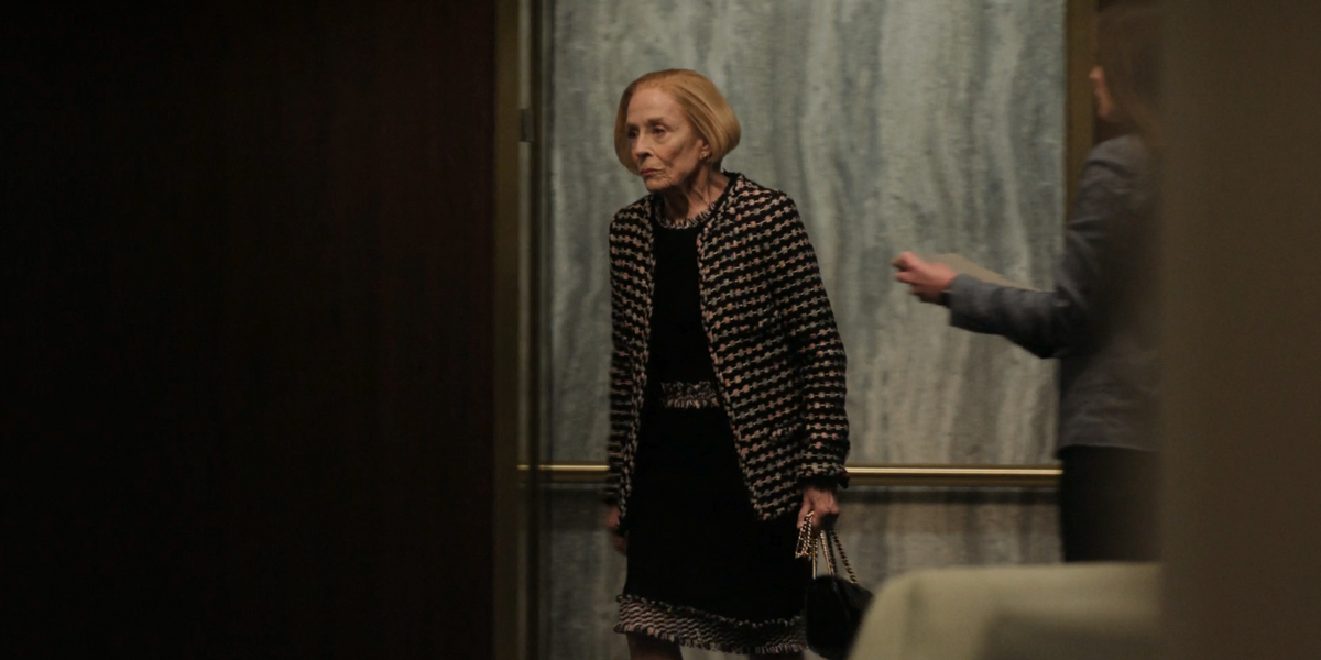 Holland Taylor emerging from an elevator