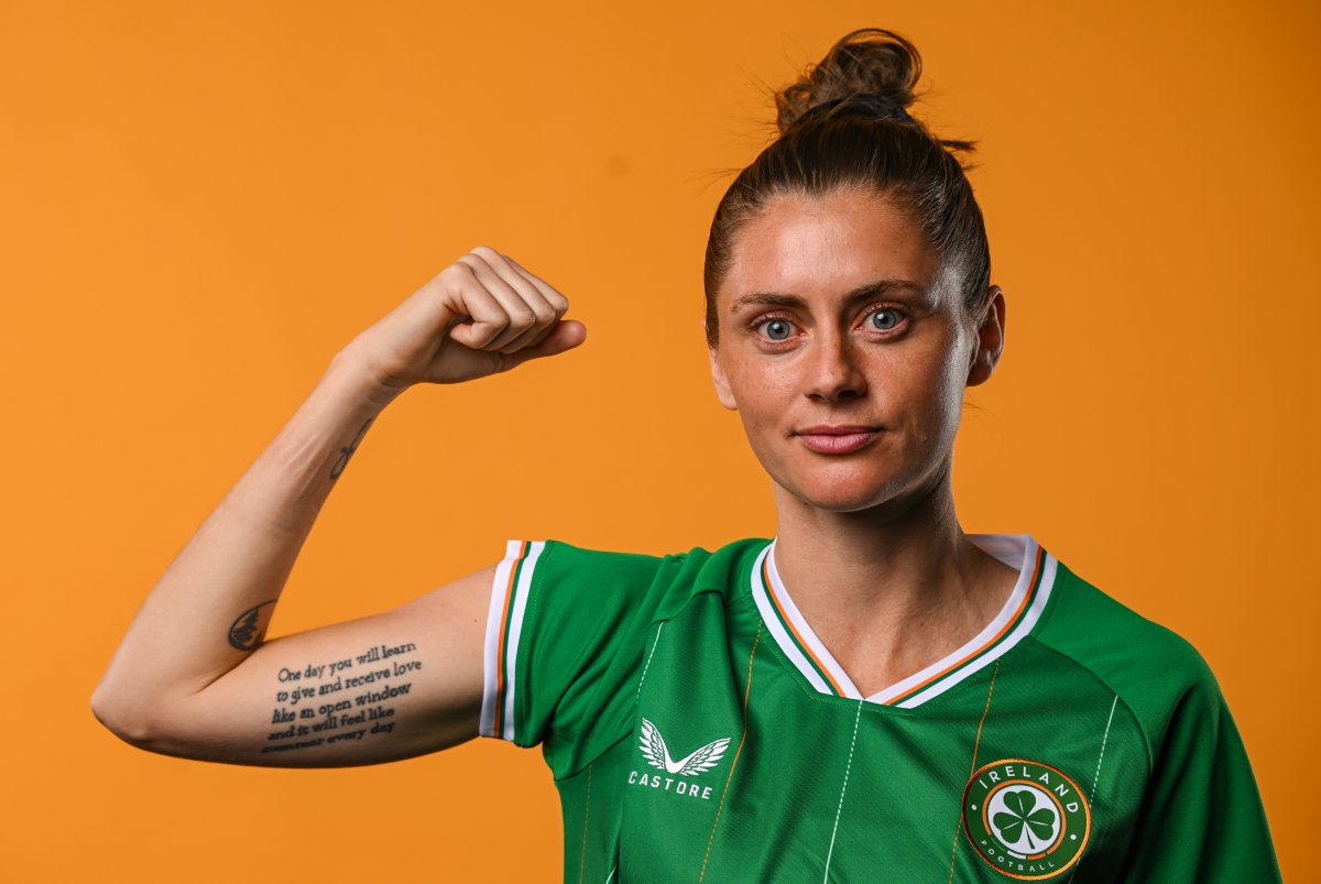Sinead Farrelly poses for a portrait during a Republic of Ireland Women squad portrait session at O'Reilly Hall in UCD, Dublin.