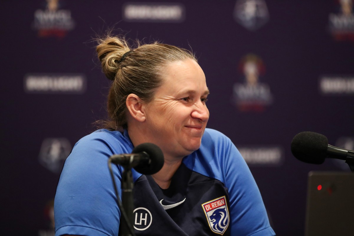  Head coach Laura Harvey of OL Reign at Snapdragon Stadium on November 10, 2023 in San Diego, California.
