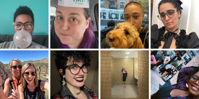 a collage of eight photos of AS and FT staff and freelancers.