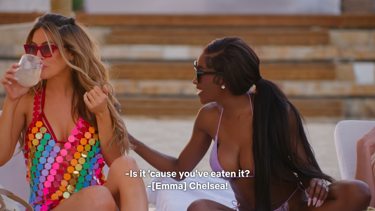 Real estate agent Chelsea Lakzhani asks Chrishell Stause, “Is it cause you’ve eaten it?”