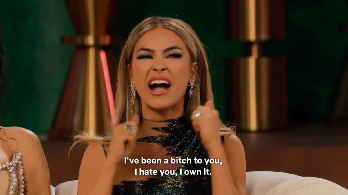 Selling Sunset real estate Chrishell Stause looks agitated while stating “I’ve been a bitch to you, I hate you, I own it”