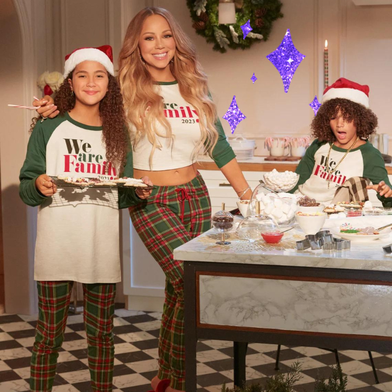 The Mariah Carey family pajama set that says WE ARE FAMILY