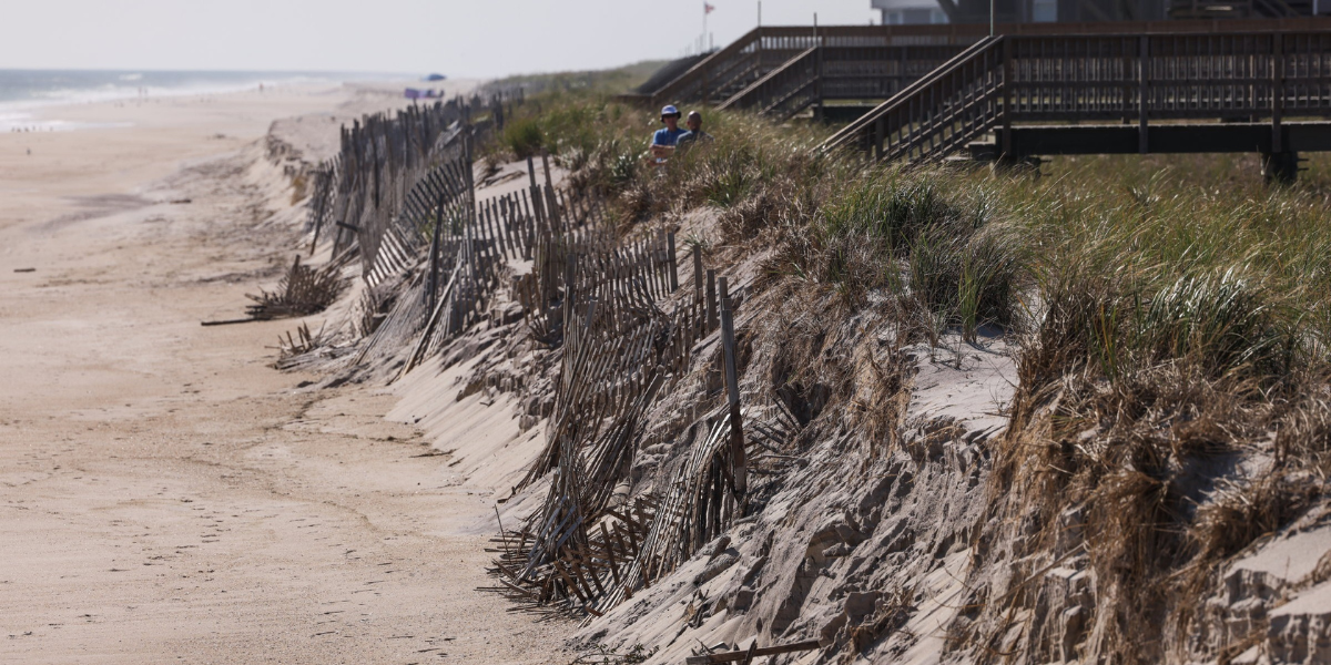 an eroded beachfront on Fire Island