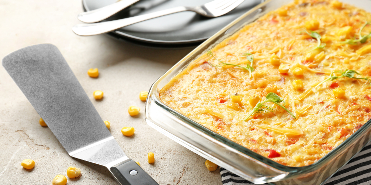 a tray of corn pudding