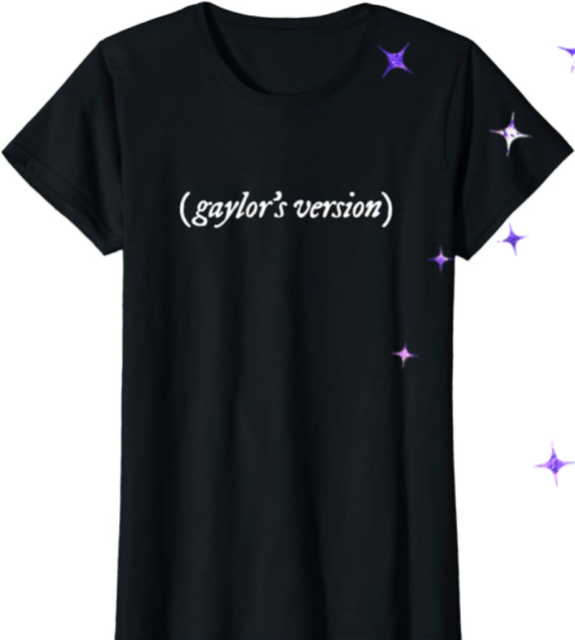Black t-shirt that says "(gaylor's version)