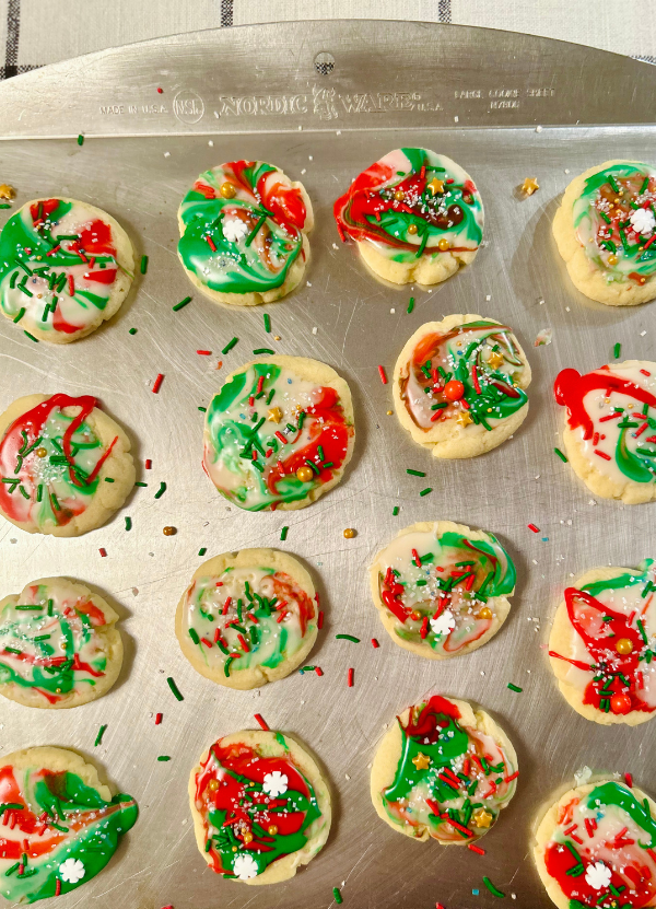 Christmas cookies with tie-dyed frosting