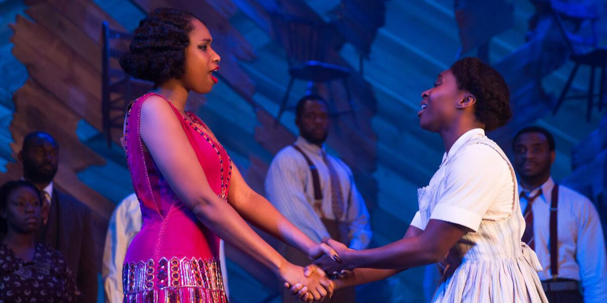 Cynthia Erivo and Jennifer Hudson sing "What About Love" during 2015's The Color Purple on Broadway