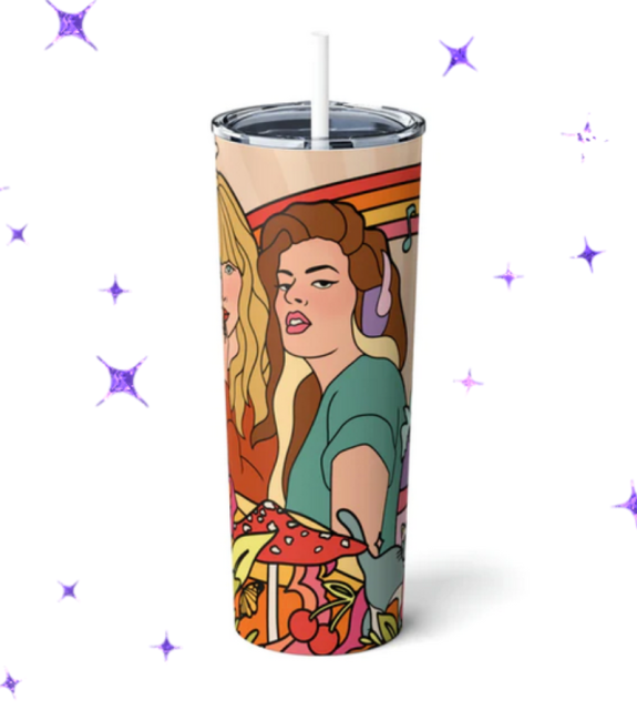 Gaylor gift guide: Tumbler with illustrations of Taylor Swift and Fletcher