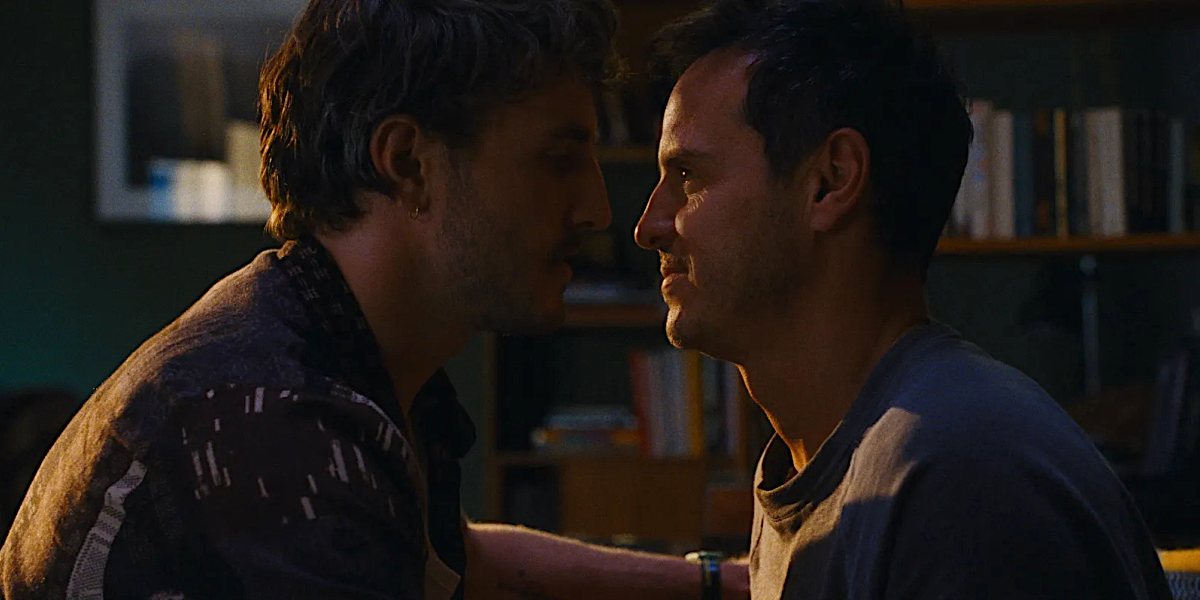 Best queer movies of 2023: Andrew Scott and Paul Mescal stare into each other's eyes sitting on a couch. 