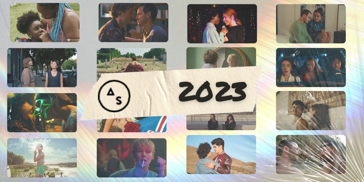 Best Movies of 2023 collage with images from Mars One, The Five Devils, NYAD, and more. There is a plastic film over the image with a duct tape AS logo and 2023 written with sharpie.