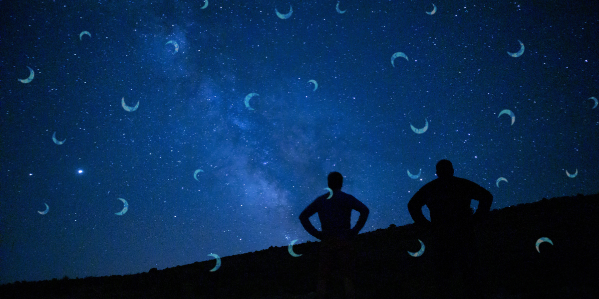 two people looking at a night sky