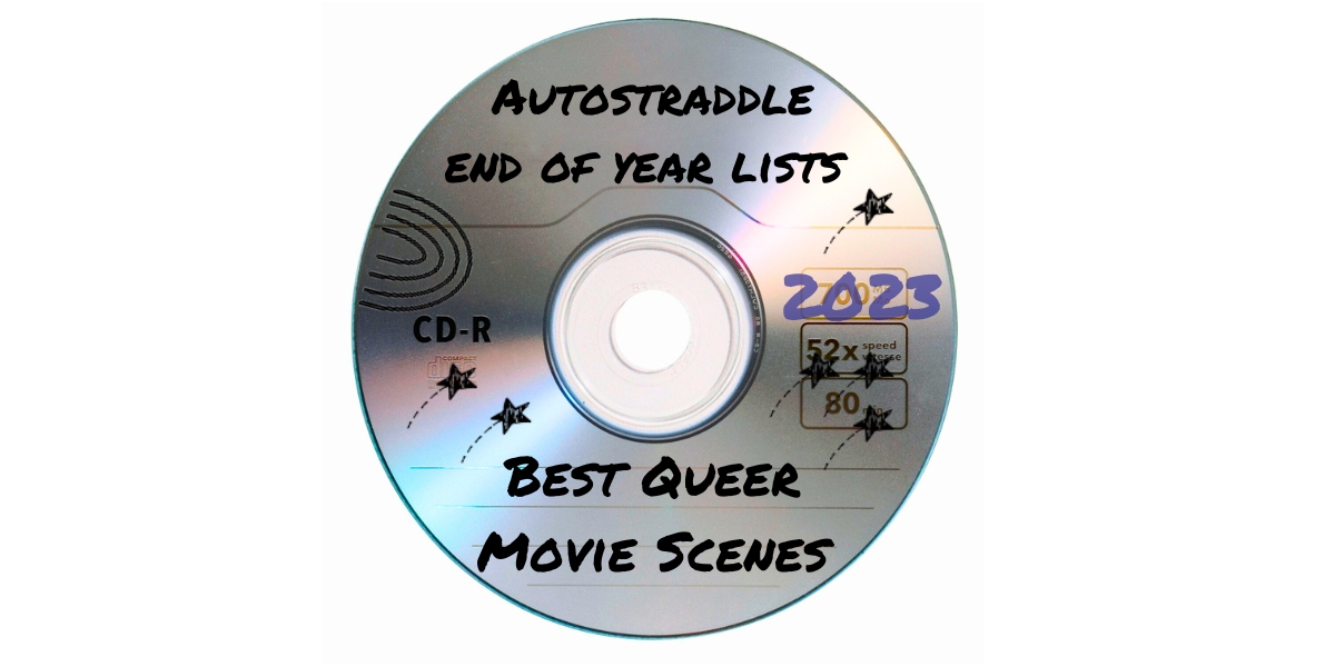 A blank CD with sharpie writing Autostraddle End of Year List 2023 Best Queer Movie Scenes