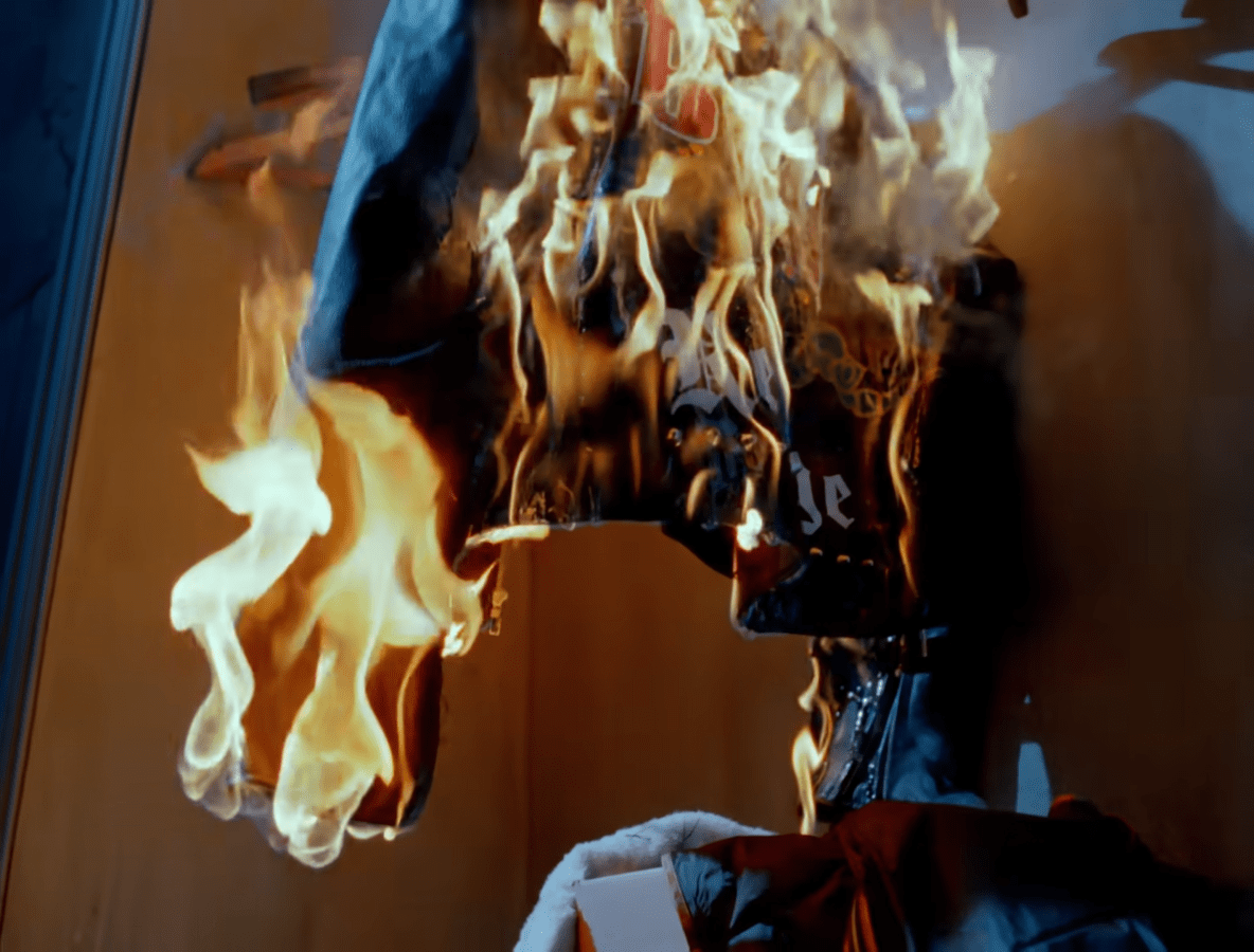 A leather jacket engulfed in flames