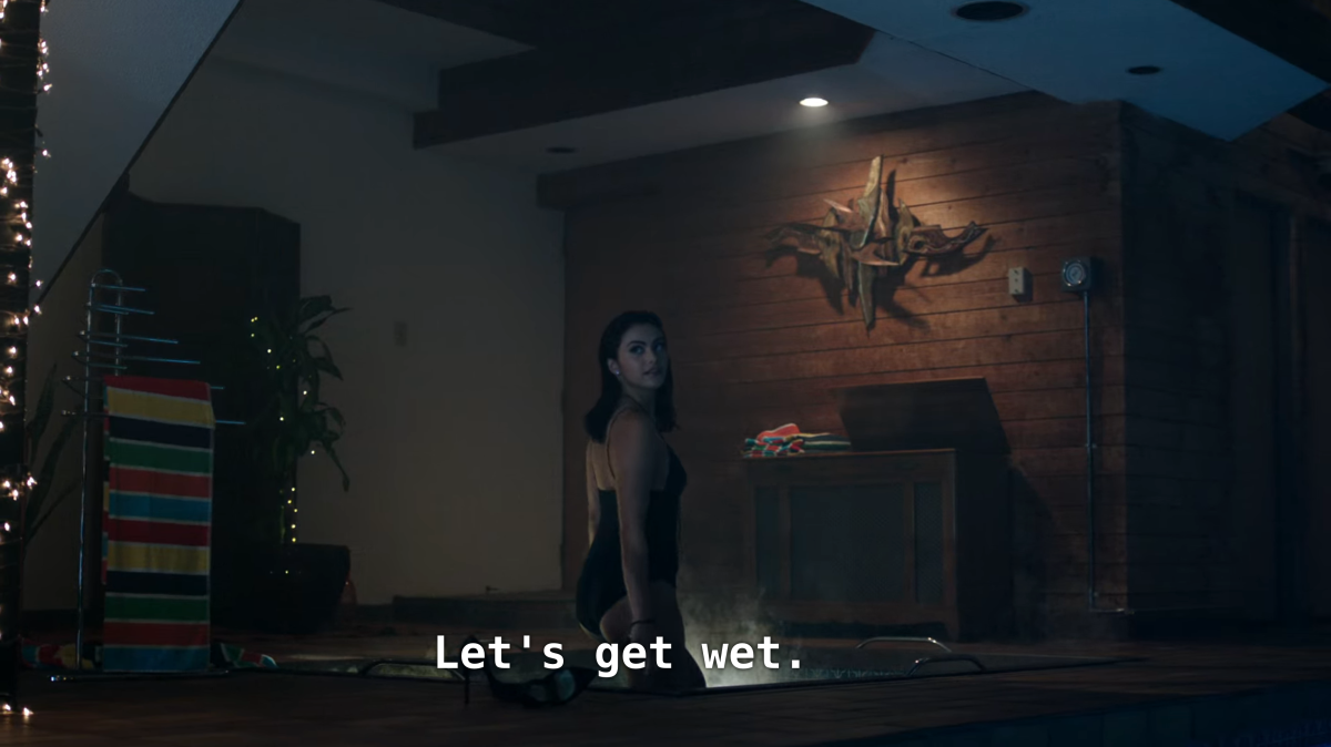 Veronica in a bathing suit. CC: Let's get wet.