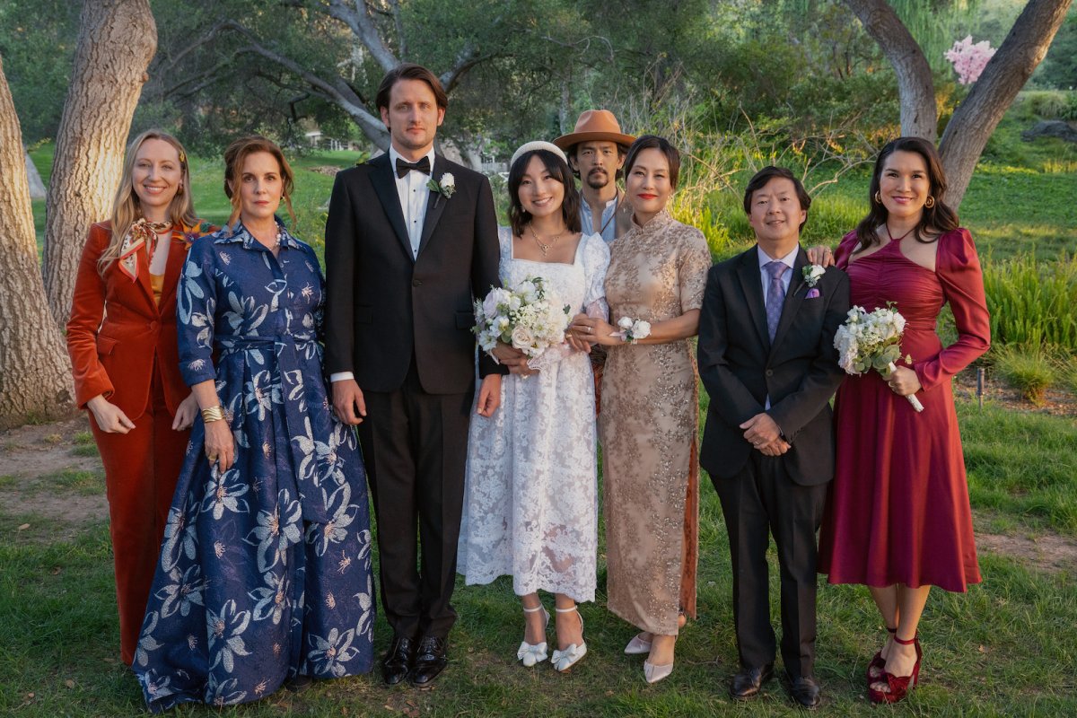 the cast of the afterparty in their wedding attire
