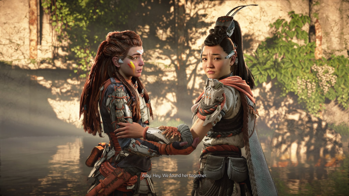 Aloy flirts with a girl from Burning Shores