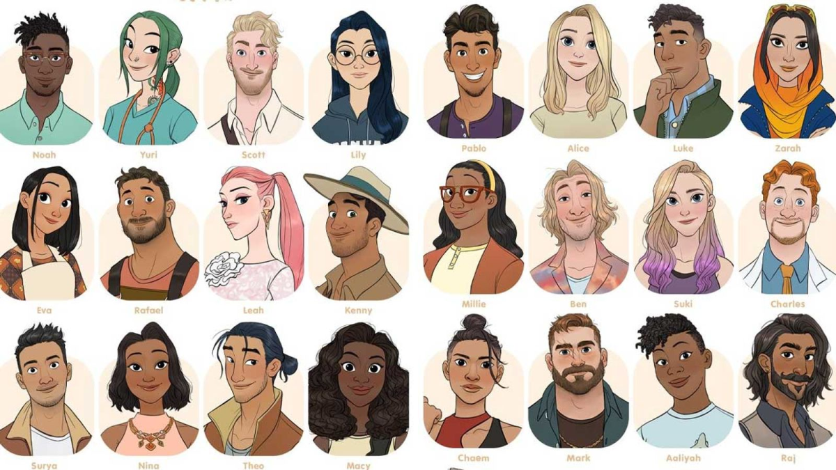 Screenshot of every romanceable NPC from Coral Island 