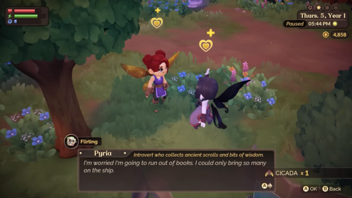 Best queer video games of 2023: Screenshot of a player character flirting with a goth fairy