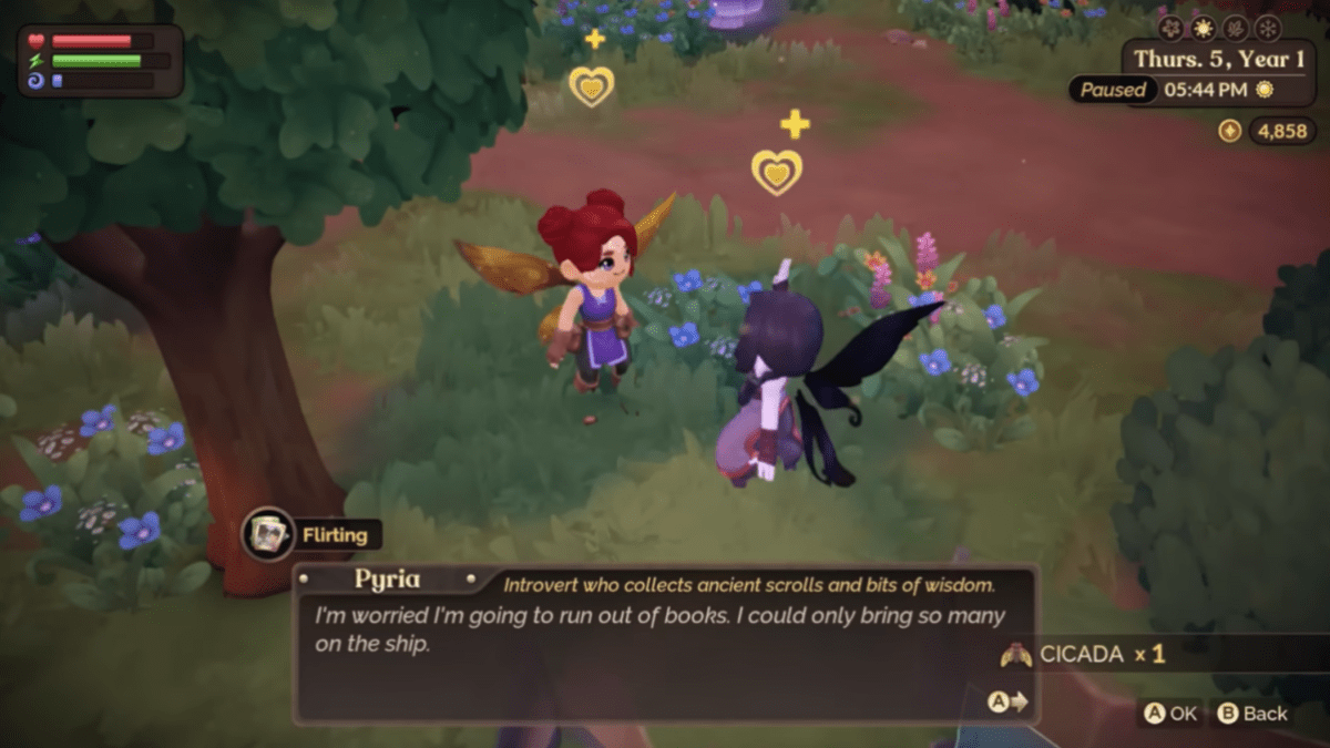 Best queer video games of 2023: Screenshot of a player character flirting with a goth fairy