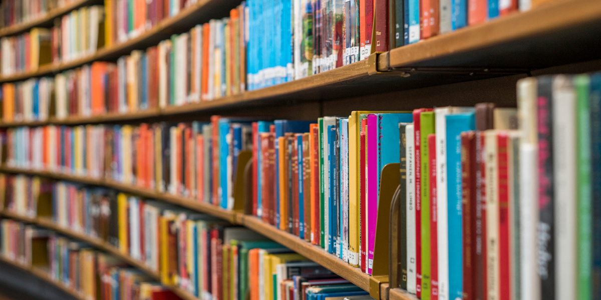 shelves at a library