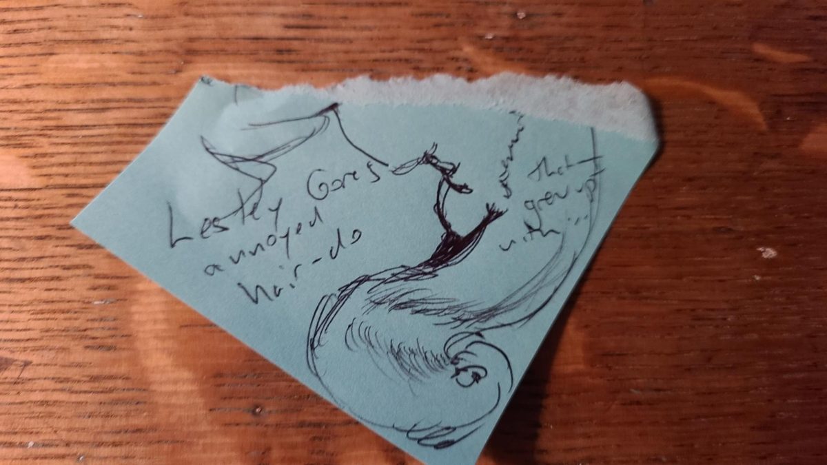 a half sketch on a post it of lesley gore's hair-do