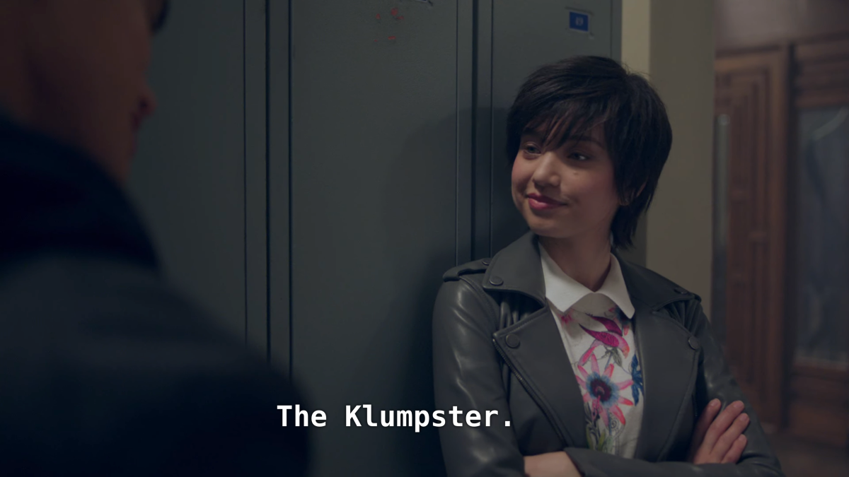 Midge Klump leans against a locker. CC: The Klumpster