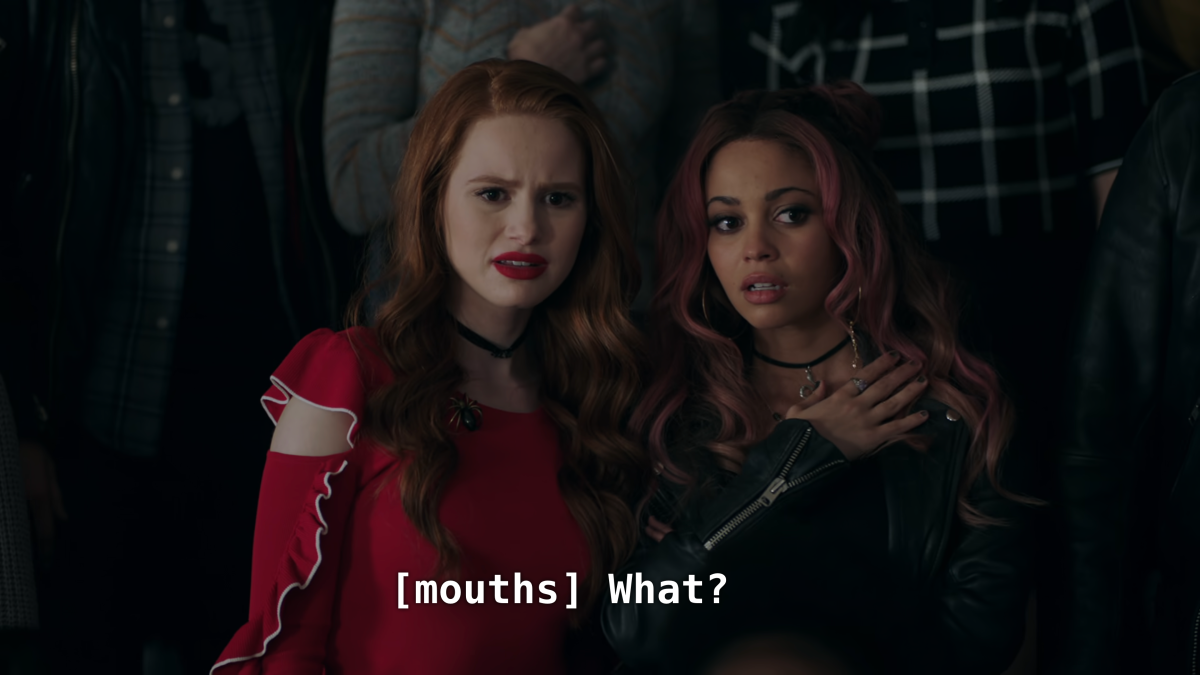 Cheryl and Toni watch Archie get arrested. [mouths] What?