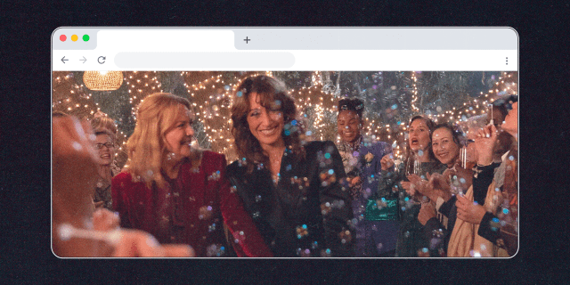 An open web browser with an screenshot of Bette and Tina's wedding from The L Word: Generation Q on it.