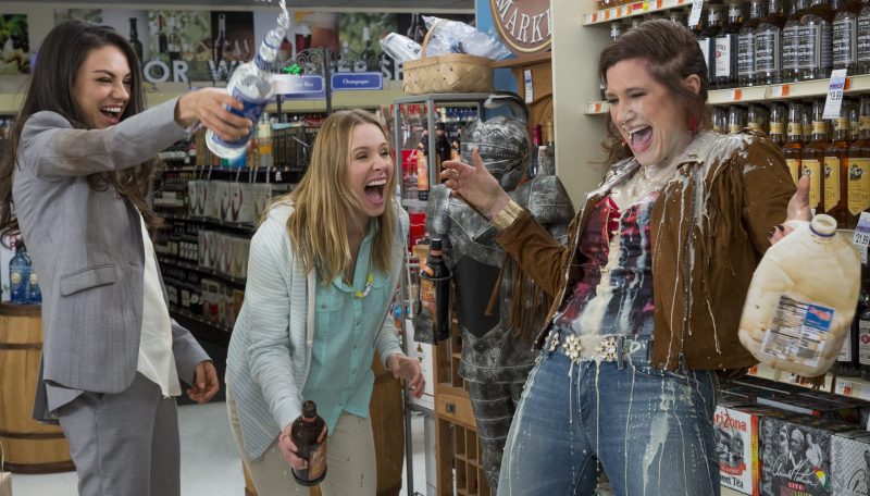 Mila Kunis, Kristen Bell and Kathryn Hahn demonstrate one of the messiest ways to make a white Russian in Bad Moms.