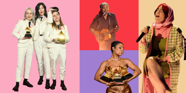 2024 Gay Grammys: A collage of boygenius, Victoria Monét, Tracy Chapman, and Billie Eilish.