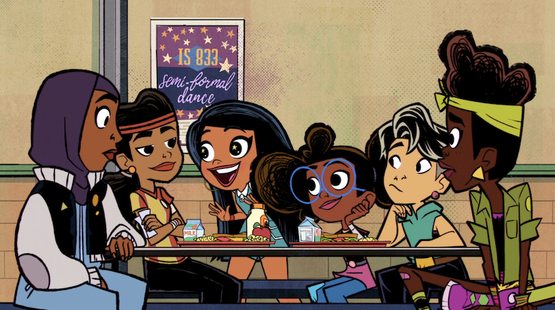 screenshot from moon girl and devil dinosaur featuring lunella and her classmates at the lunch table