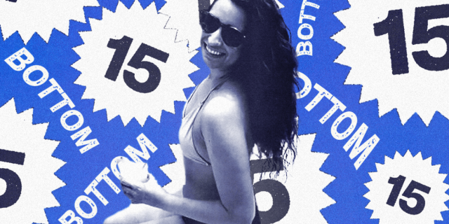 The author is posed in a bathing suit drinking a bud light, in front of a cobalt blue background with the number 15 all over.