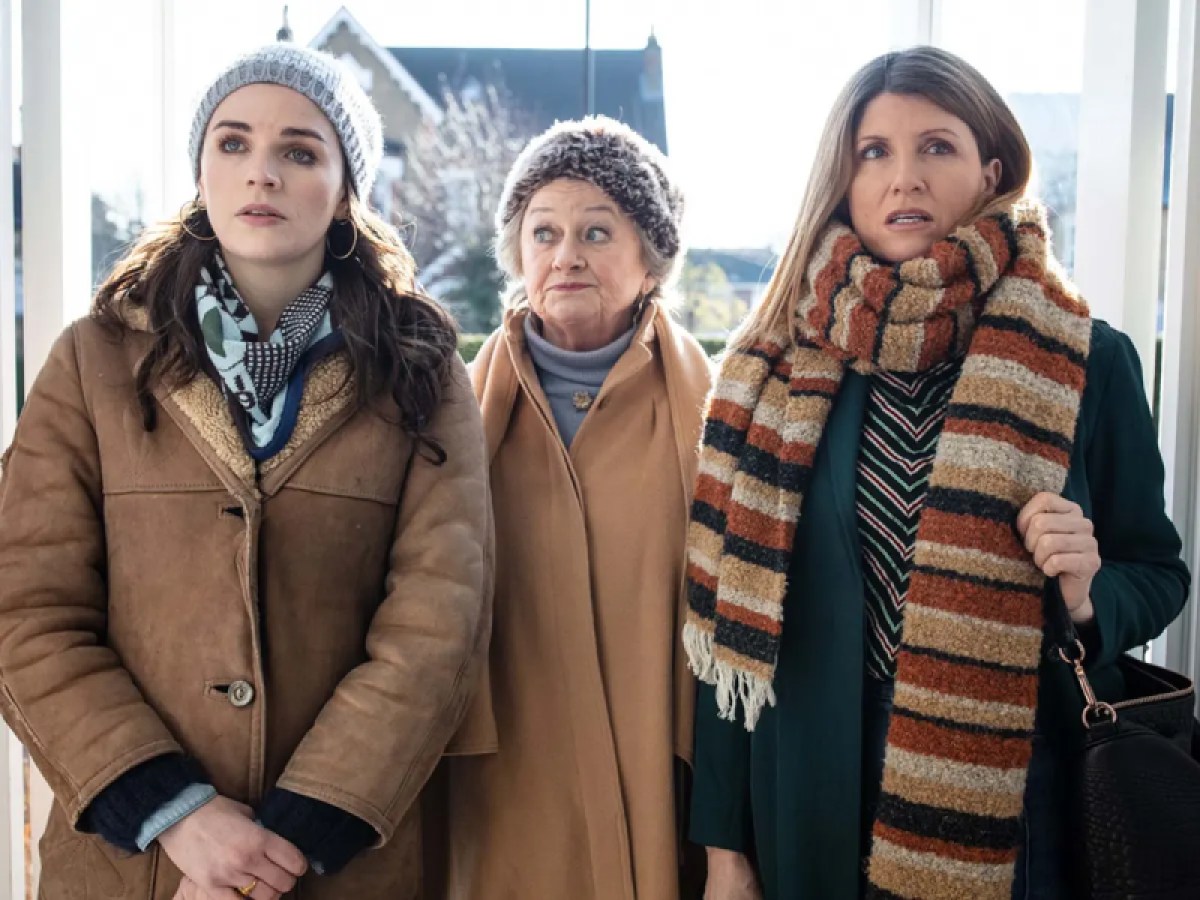 the cast of This Way Up in winter gear