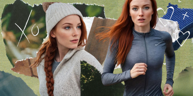 a collage of an AI model with red hair